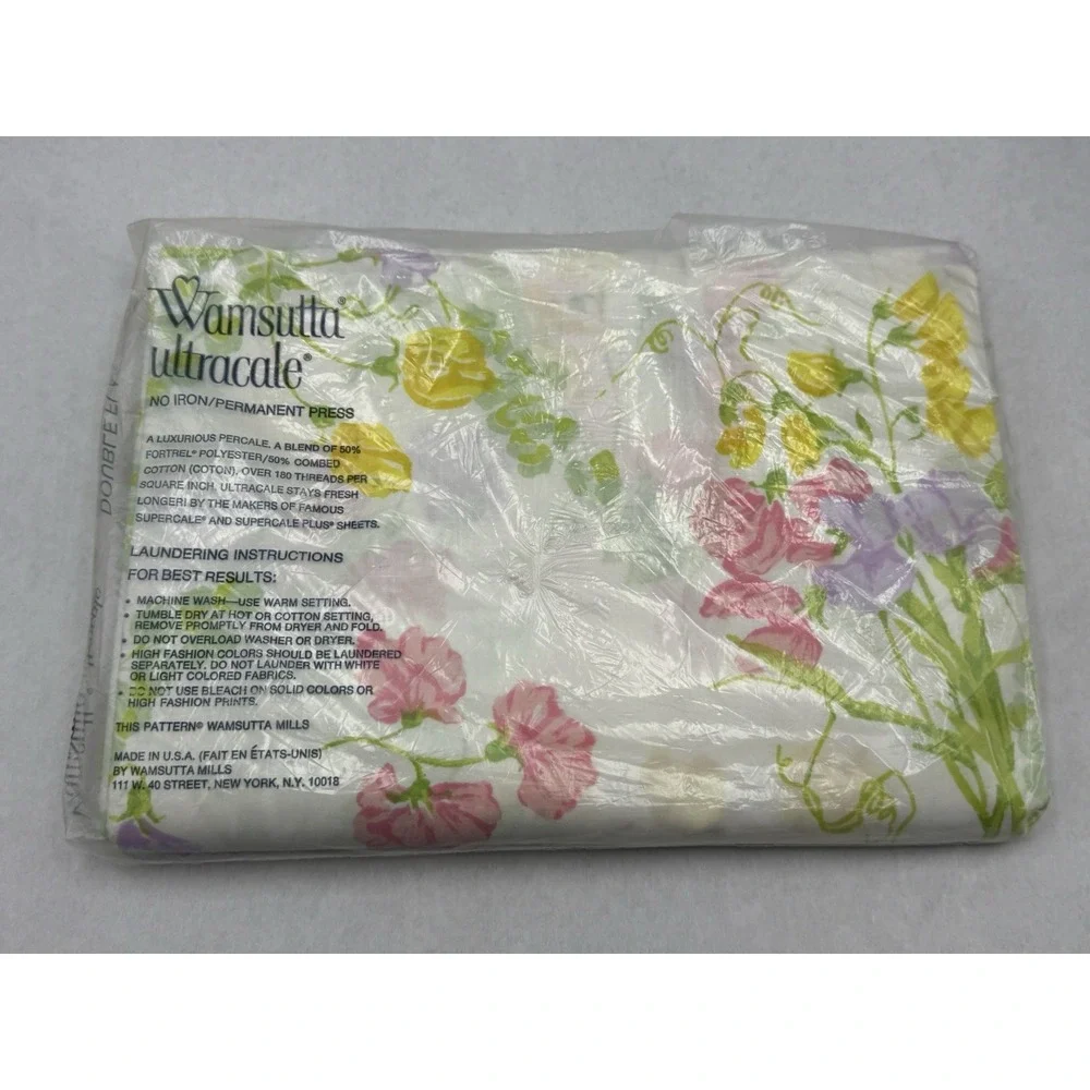 Wamsutta Ultracale VTG Double Flat Sheet NOS Floral 50/50 Cotton poly 81×96 Full